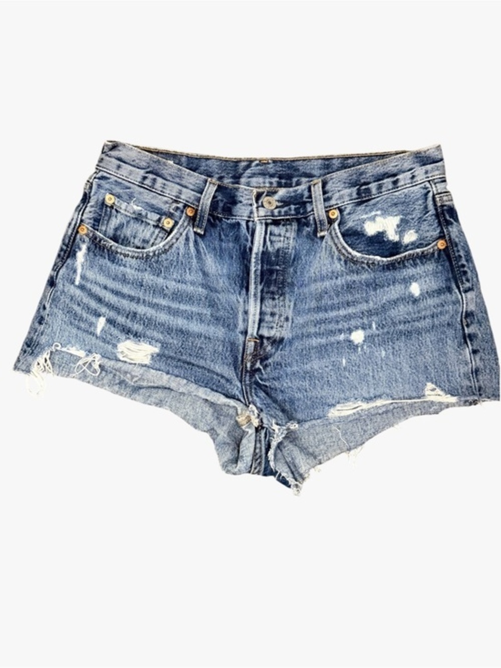 Levi’s Premium 501 High Rise Distressed Cut Off Denim Shorts-Size 28- MSRP $75